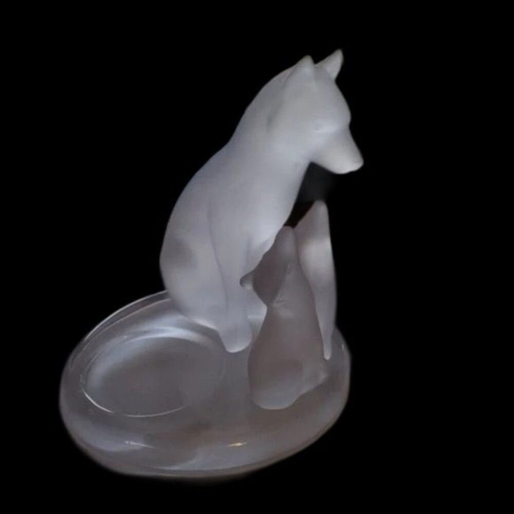 Partylite Frosted Glass Wolf Mother & Pups Votive Candle Holder - Picture 1 of 10